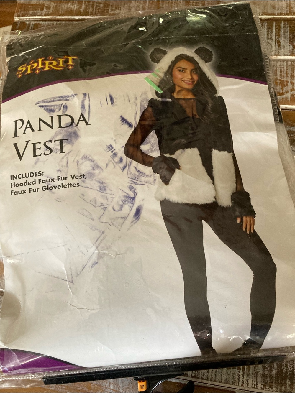 Spirit Black and White Panda Hooded Faux Fur Vest with Glovelettes